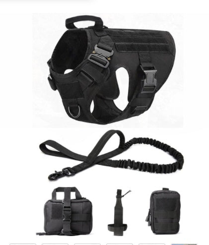 HKM-1234493 Tactical Elastic Leash and Harness Set for Pets - Nylon, Multiple Colors Available