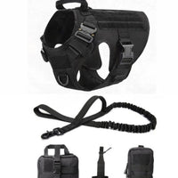 HKM-1234493 Tactical Elastic Leash and Harness Set for Pets - Nylon, Multiple Colors Available