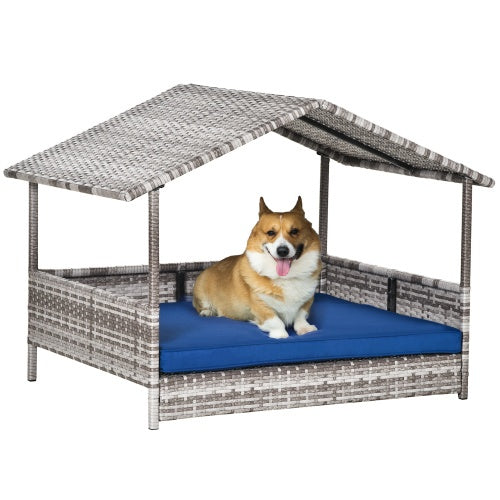 HKM-1234749 PawHut Rattan Dog House with Canopy and Waterproof Mat for Small to Medium Dogs