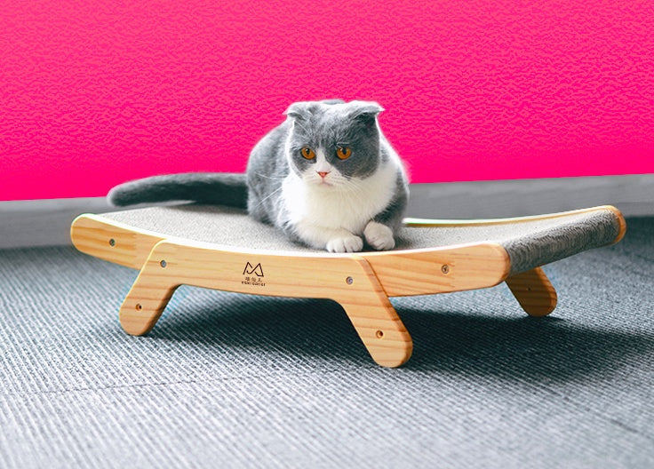 HKM-1234877 Durable Corrugated Cat Scratch Board with Solid Wood Frame - 55 x 32.5 x 13 cm