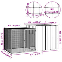 HKM-1236285 Galvanized Steel Chicken Coop - Anthracite 200x91x100 cm with Secure Gate and Easy Assembly