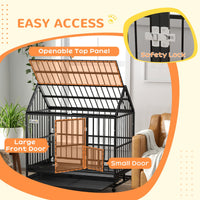 HKM-1238333 Heavy Duty 48" Dog Crate with Lockable Wheels and Removable Tray for Large Dogs