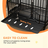 HKM-1238333 Heavy Duty 48" Dog Crate with Lockable Wheels and Removable Tray for Large Dogs