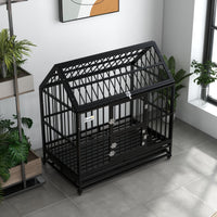 HKM-1238333 Heavy Duty 48" Dog Crate with Lockable Wheels and Removable Tray for Large Dogs