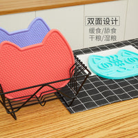 HKM-1238461 Double-Sided Slow Feed Licking Mat for Cats and Small Dogs in Macaron Green, Delicious Purple, Coral Red