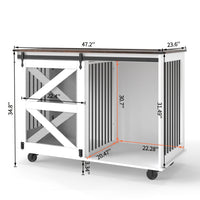 HKM-1238717 Multi-Functional Mobile Dog Crate with Flip-Top Feeding Door, Dual Access, 5 Caster System and Side Hooks