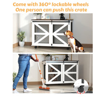 HKM-1238717 Multi-Functional Mobile Dog Crate with Flip-Top Feeding Door, Dual Access, 5 Caster System and Side Hooks