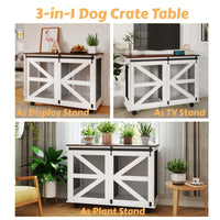 HKM-1238717 Multi-Functional Mobile Dog Crate with Flip-Top Feeding Door, Dual Access, 5 Caster System and Side Hooks