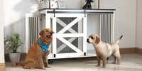 HKM-1238717 Multi-Functional Mobile Dog Crate with Flip-Top Feeding Door, Dual Access, 5 Caster System and Side Hooks