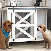 HKM-1238717 Multi-Functional Mobile Dog Crate with Flip-Top Feeding Door, Dual Access, 5 Caster System and Side Hooks