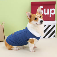 HKM-1239101 Denim Cotton Dog Coat in Dark Blue and Light Blue for Corgis, Available in Multiple Sizes