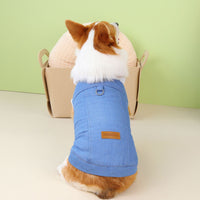 HKM-1239101 Denim Cotton Dog Coat in Dark Blue and Light Blue for Corgis, Available in Multiple Sizes