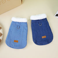 HKM-1239101 Denim Cotton Dog Coat in Dark Blue and Light Blue for Corgis, Available in Multiple Sizes