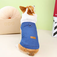 HKM-1239101 Denim Cotton Dog Coat in Dark Blue and Light Blue for Corgis, Available in Multiple Sizes