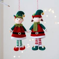 HKM-123923 Cute Elf Doll Hanging Ornament for Christmas Tree Decoration - Boy and Girl Designs