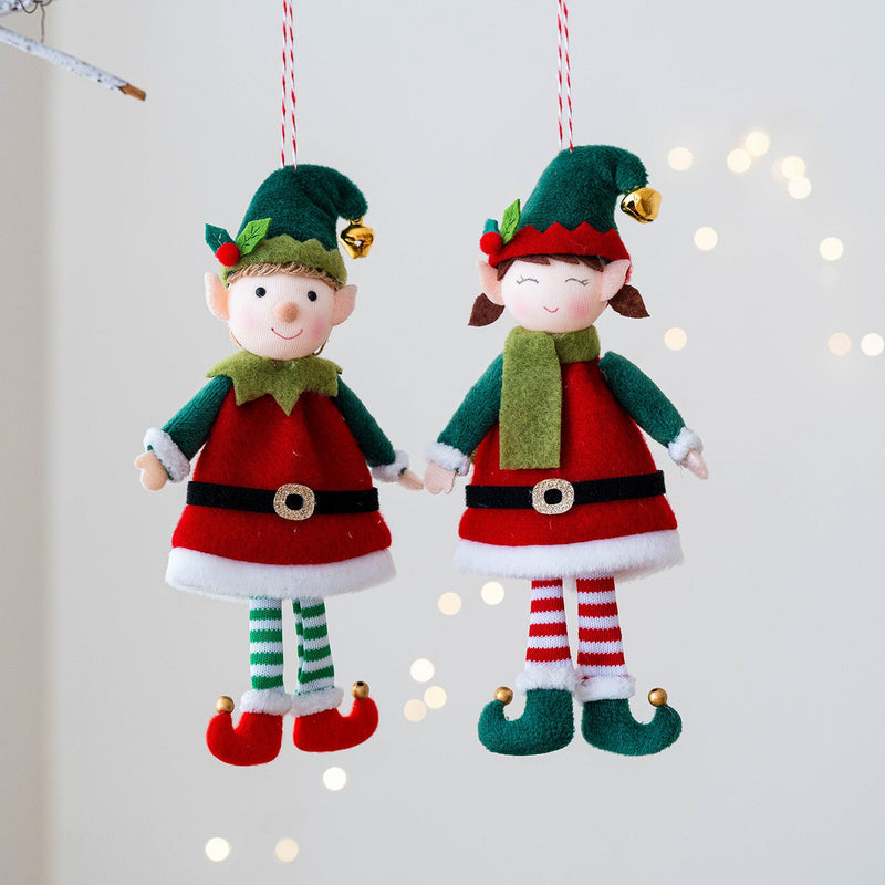 HKM-123923 Cute Elf Doll Hanging Ornament for Christmas Tree Decoration - Boy and Girl Designs