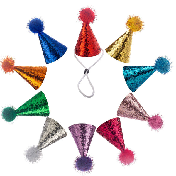 HKM-1239485 Pet Birthday Party Pointed Fur Ball Hats - 10 Colors in Various Sizes