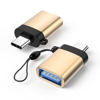 HKM-123987 Type-C to USB 3.0 Female Adapter with Lanyard - Available in Black, Silver, Gold, and Rose Gold