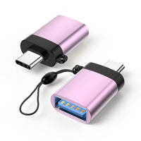 HKM-123987 Type-C to USB 3.0 Female Adapter with Lanyard - Available in Black, Silver, Gold, and Rose Gold