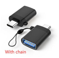 HKM-123987 Type-C to USB 3.0 Female Adapter with Lanyard - Available in Black, Silver, Gold, and Rose Gold