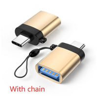 HKM-123987 Type-C to USB 3.0 Female Adapter with Lanyard - Available in Black, Silver, Gold, and Rose Gold