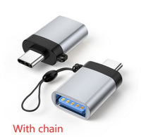 HKM-123987 Type-C to USB 3.0 Female Adapter with Lanyard - Available in Black, Silver, Gold, and Rose Gold