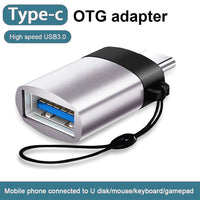 HKM-123987 Type-C to USB 3.0 Female Adapter with Lanyard - Available in Black, Silver, Gold, and Rose Gold