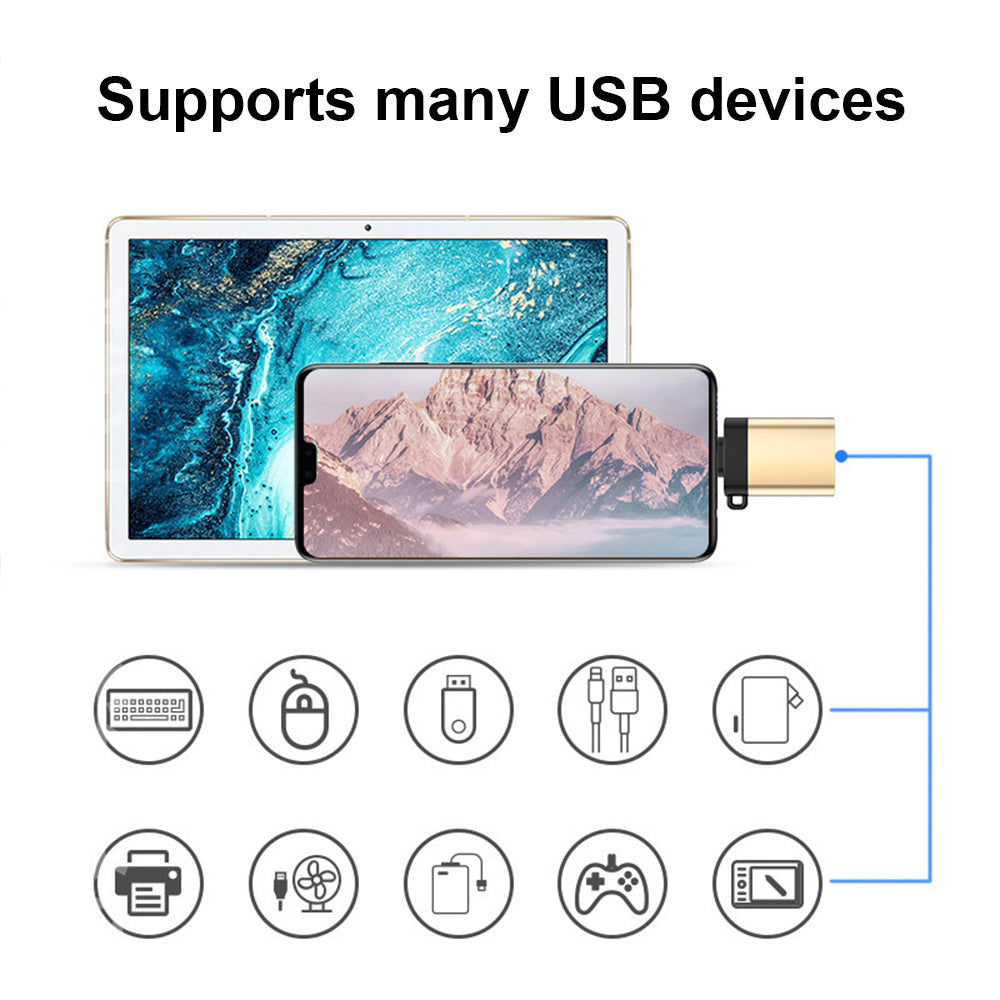 HKM-123987 Type-C to USB 3.0 Female Adapter with Lanyard - Available in Black, Silver, Gold, and Rose Gold