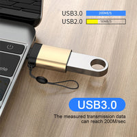 HKM-123987 Type-C to USB 3.0 Female Adapter with Lanyard - Available in Black, Silver, Gold, and Rose Gold