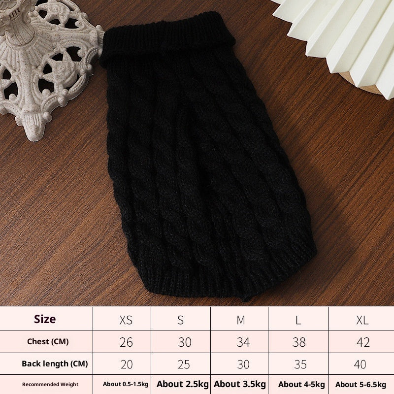 HKM-1240253 Cozy Cable-Knit Pet Sweater in Black, Wine Red, White, and Khaki