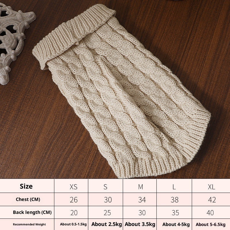 HKM-1240253 Cozy Cable-Knit Pet Sweater in Black, Wine Red, White, and Khaki