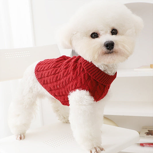 HKM-1240253 Cozy Cable-Knit Pet Sweater in Black, Wine Red, White, and Khaki