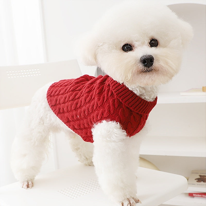HKM-1240253 Cozy Cable-Knit Pet Sweater in Black, Wine Red, White, and Khaki
