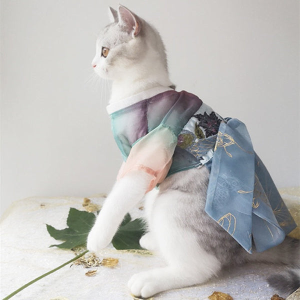 HKM-1241021 Spring Breeze Cat Hanfu Costume in Ripe Lychee Color - Perfect for Stylish Pets