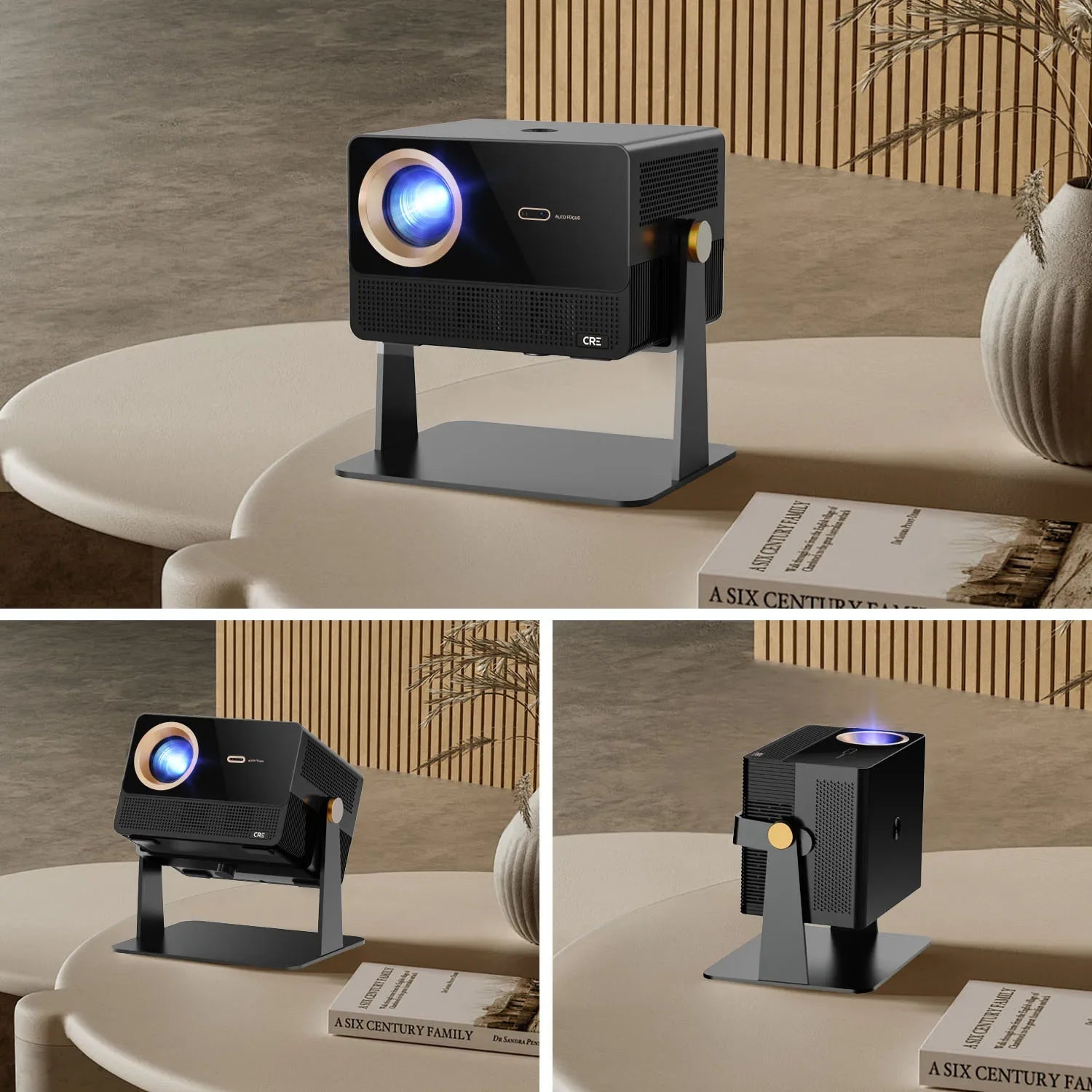HKM-124115 Portable Home Theater Projector with 1200 Lumens Brightness, 1080P Resolution, Built-In Speakers, and Android 9 Smart TV Features