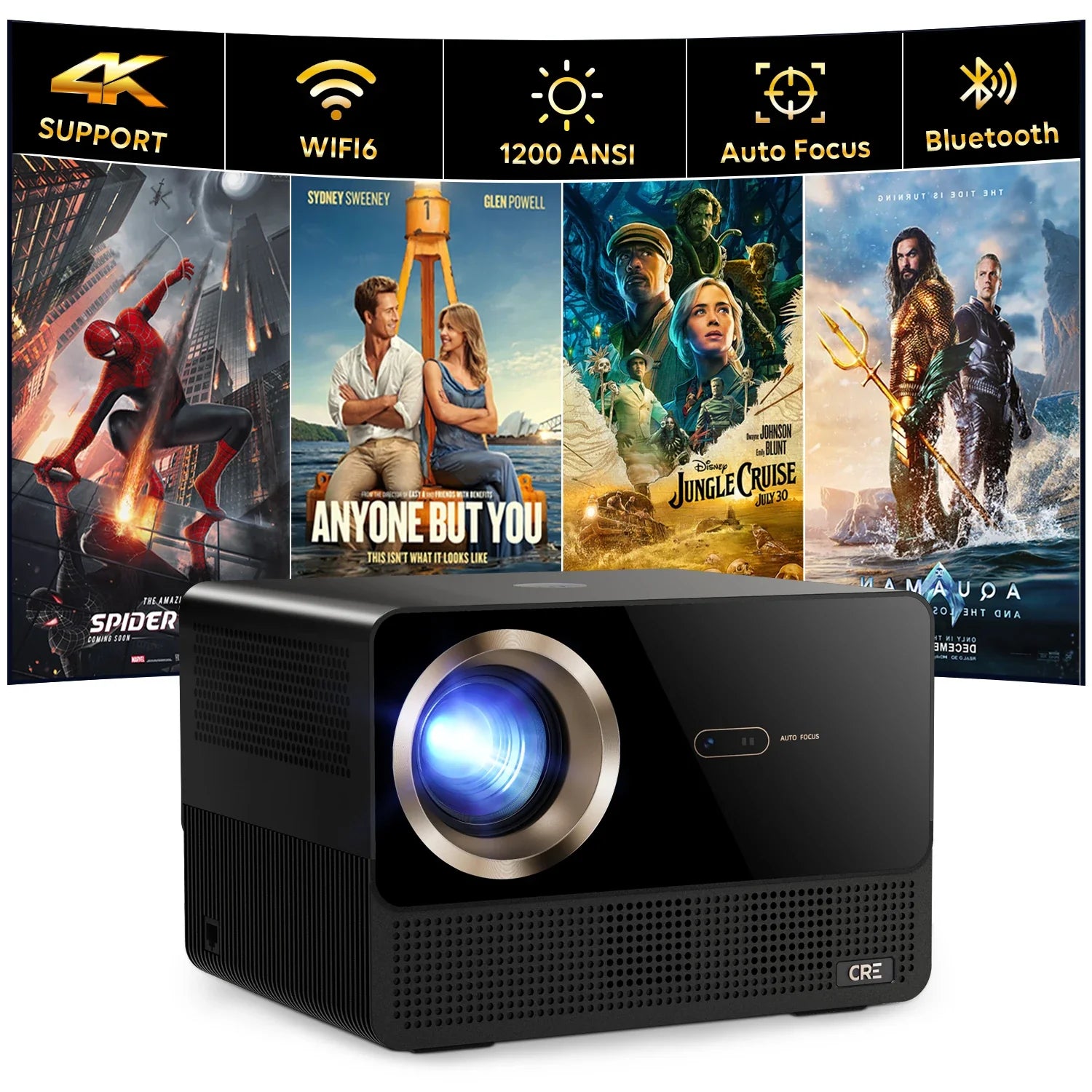 HKM-124115 Portable Home Theater Projector with 1200 Lumens Brightness, 1080P Resolution, Built-In Speakers, and Android 9 Smart TV Features