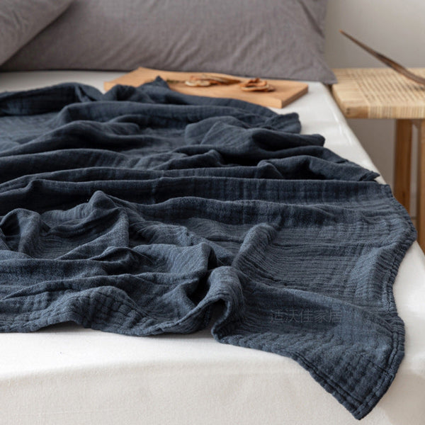 HKM-124115 Washed Pure Cotton Three-Layer Woven Towel Blanket - Solid Color, Multiple Sizes Available