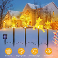 HKM-124243 Christmas Solar Stake Lights Set - 5-Piece Outdoor Decoration with Reindeer, Snowflake, Bell, Tree, and Santa Designs, IP44 Waterproof, Eco-Friendly Warm Yellow LED