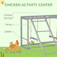 HKM-1244093 Wooden Chicken Activity Playset with Swings, Perches & Ladder for 3–4 Birds - Gray