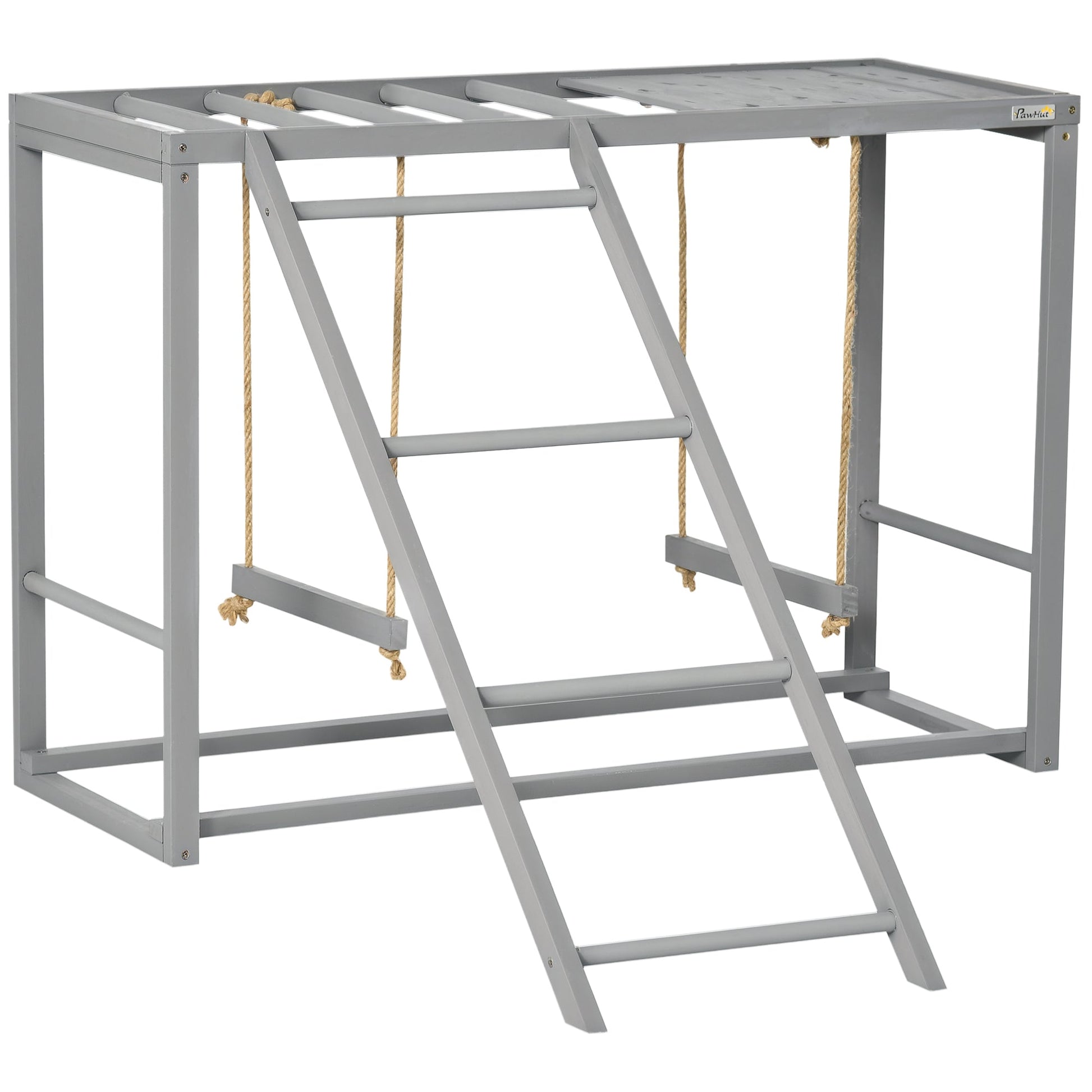 HKM-1244093 Wooden Chicken Activity Playset with Swings, Perches & Ladder for 3–4 Birds - Gray