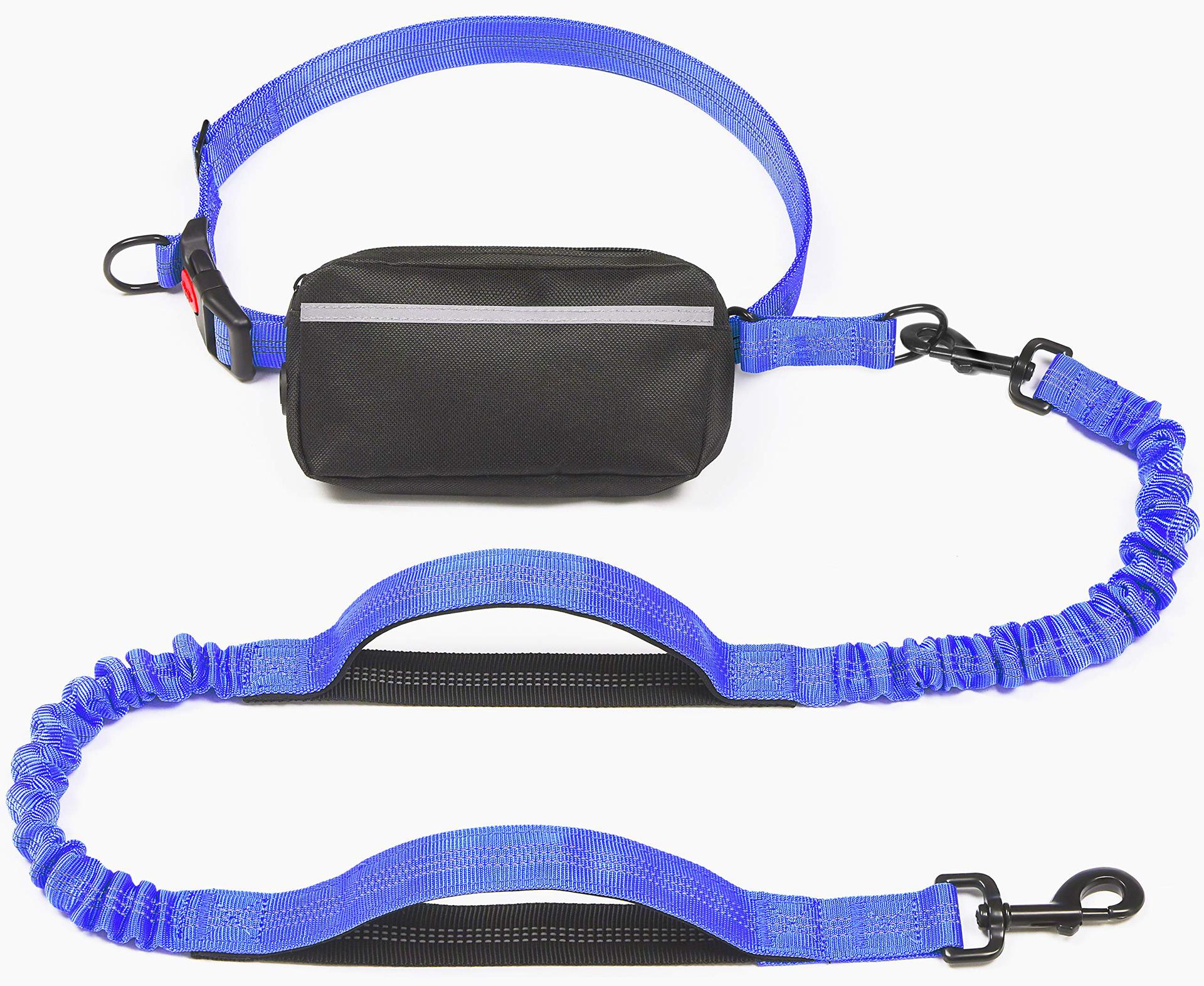 HKM-1244221 Multi-functional Reflective Dog Leash with Waist Pack and Stretch Rope in Multiple Colors