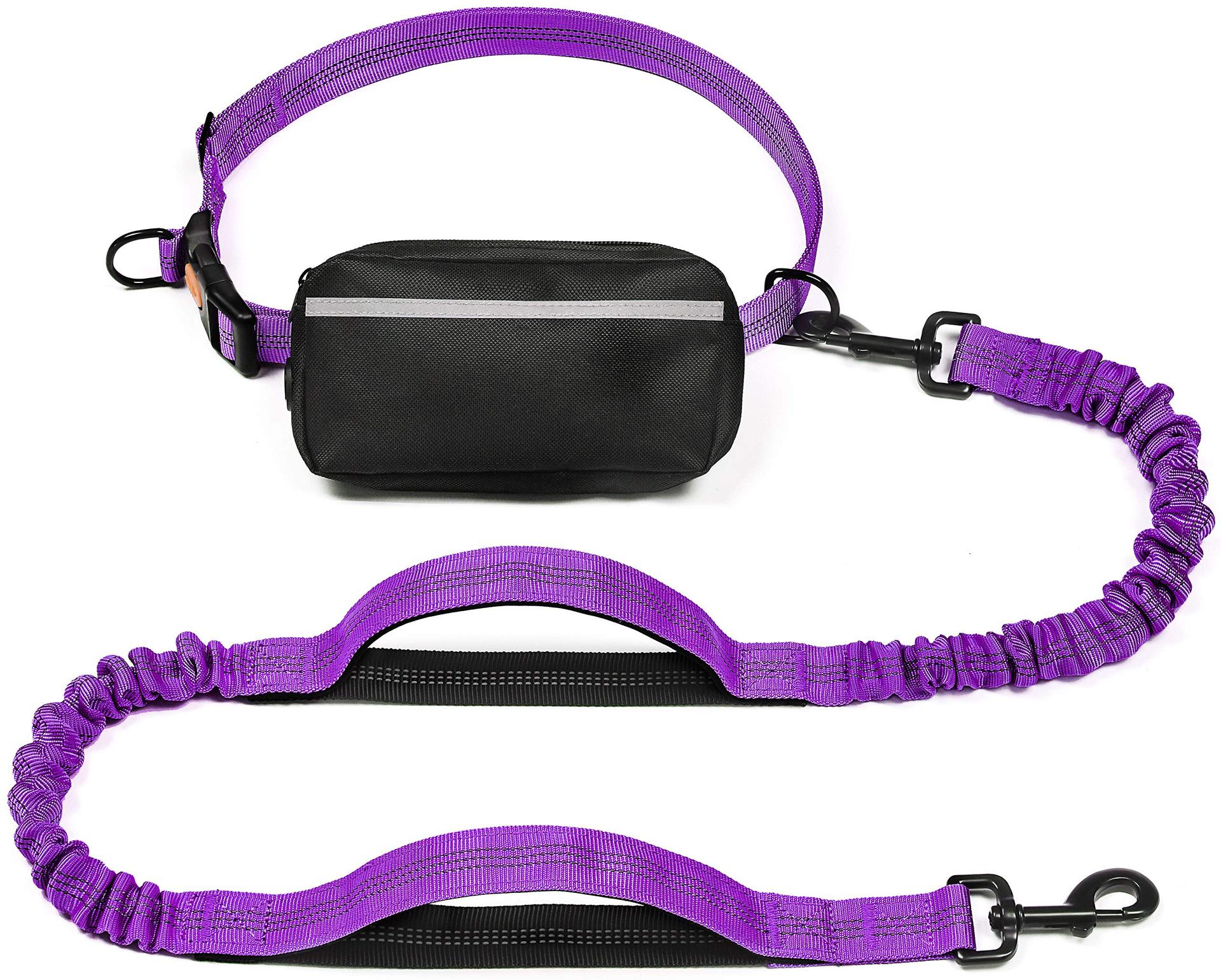 HKM-1244221 Multi-functional Reflective Dog Leash with Waist Pack and Stretch Rope in Multiple Colors