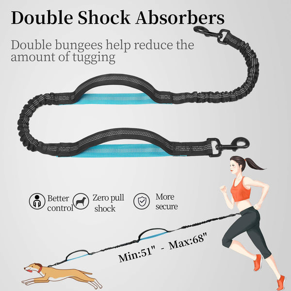 HKM-1244221 Multi-functional Reflective Dog Leash with Waist Pack and Stretch Rope in Multiple Colors