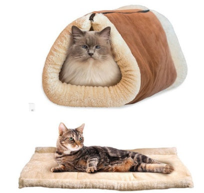 HKM-1244477 Cozy Cat Tunnel Sleeping Bag Nest with Crinkle Sound ¨C Suede and Plush Fabric, 90x75cm
