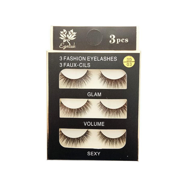 HKM-124499 3 Pairs of 3D Chemical Fiber Fake Eyelashes for Stunning Lashes