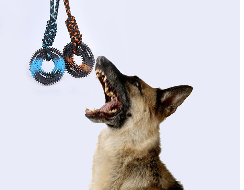 HKM-1245245 Durable TPR Chew Toy with Thorn Grinding Teeth and Colorful Knot Rope, 48*12.5cm