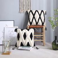 HKM-124563 North European Style Moroccan Throw Pillow Cover - Cotton Fabric with 3A Microfiber Filling, 45x45 cm, Check Pattern