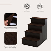 HKM-1245885 Cushioned Pet Stairs for Small Dogs and Cats Up to 22 lbs - Brown with Removable Cover