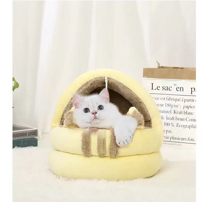HKM-1247677 Summer Comfort Cat Nest Bed - Semi-Enclosed Cozy Hideaway for Cats