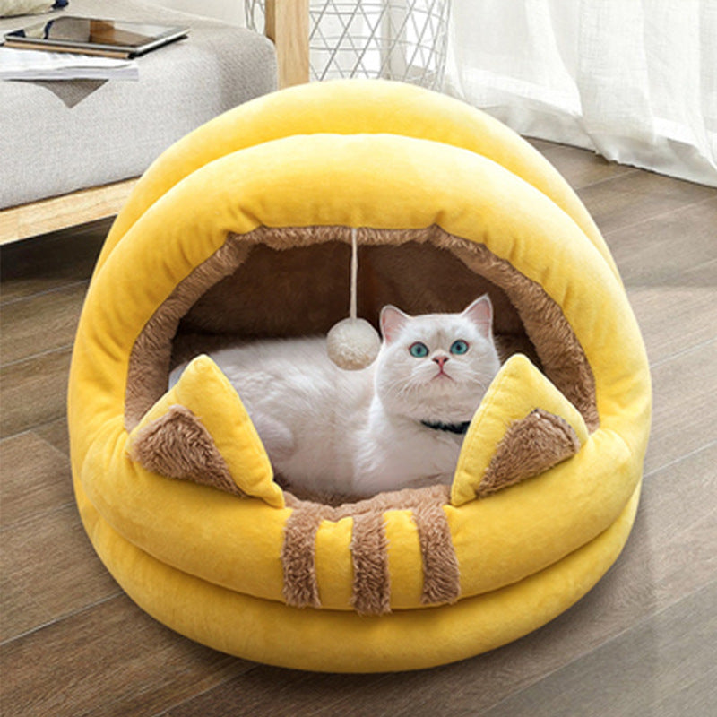 HKM-1247677 Summer Comfort Cat Nest Bed - Semi-Enclosed Cozy Hideaway for Cats